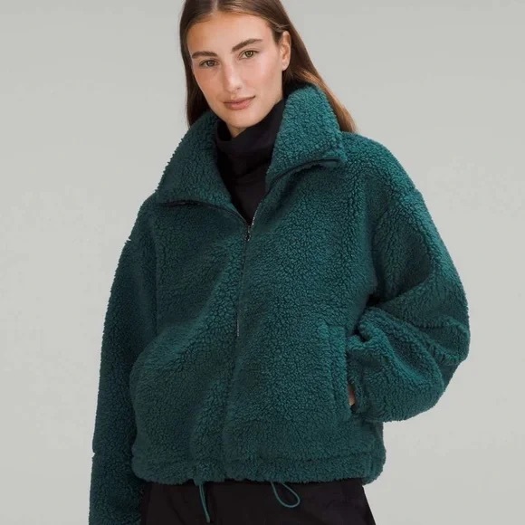 lululemon athletica Jackets & Blazers - Lululemon Cinchable Fleece Zip-Up Teddy Jacket in Storm Teal Womens Size 6